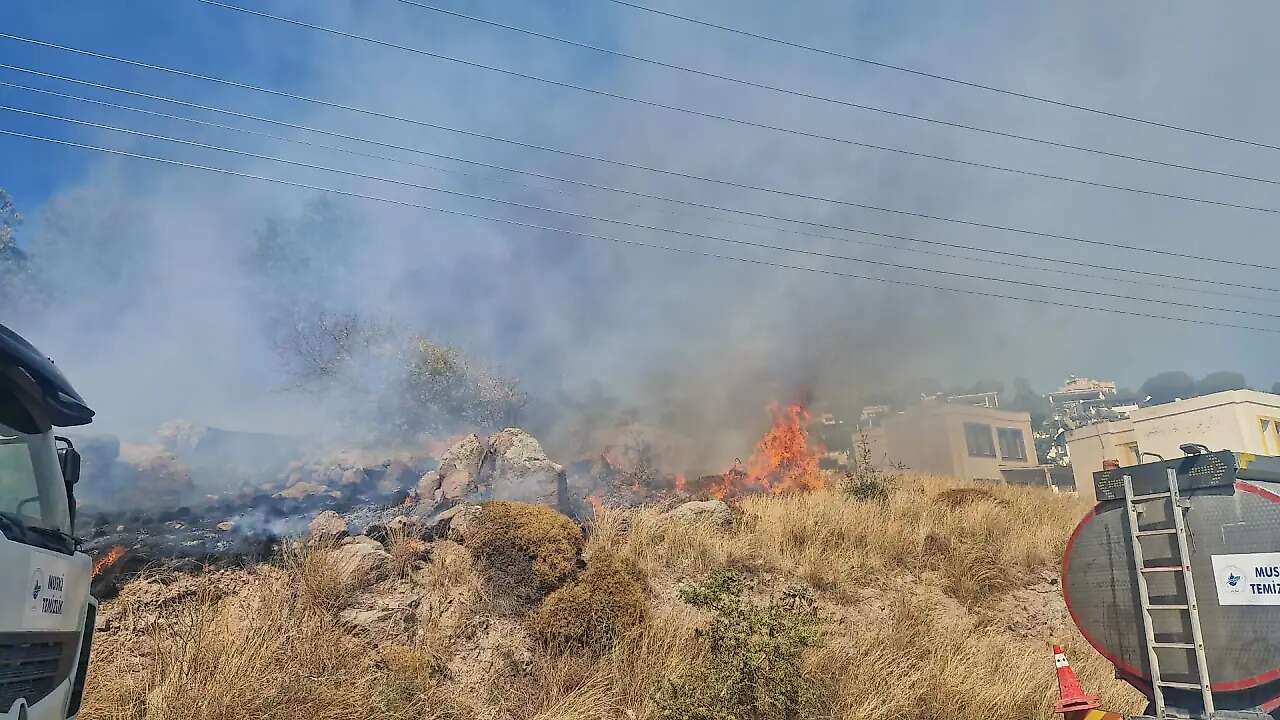 Bodrum'da Evlere Yakında Makilik Alanda Yangın Başladı 4
